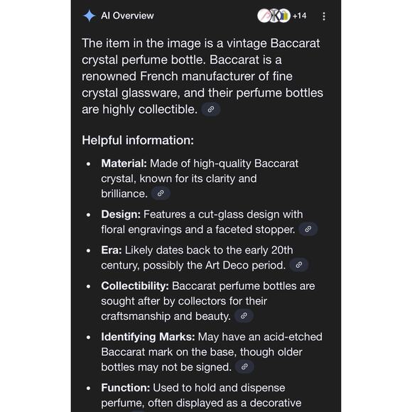 Vintage Ornate Glass Perfume Bottle- Etched Glass Floral Pattern W Cork BEAUTY - Picture 5 of 5